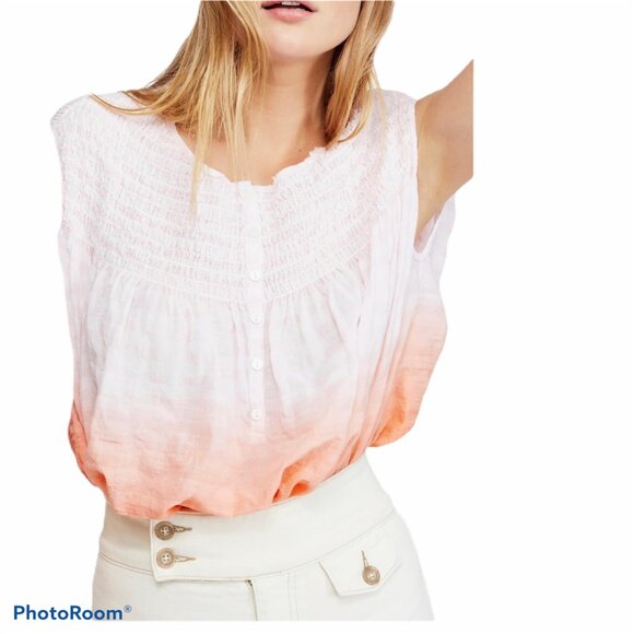 Free People little Bit Of Something Ombré Blouse Womens M Smocked NWT - Picture 3 of 9